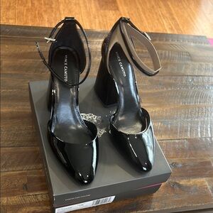 Vince Camuto Black Patent Leather Heels with Ankle Strap